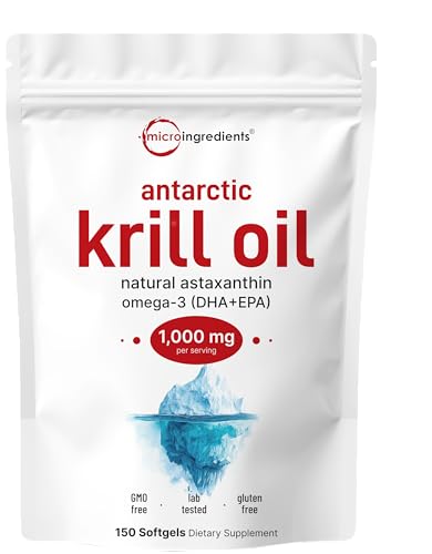 Micro Ingredients Antarctic Krill Oil 1 000 mg Per Serving 150 Softgels | Omega-3 EPA & DHA with Phospholipids & Natural Astaxanthin | No Fishy Aftertaste | Non-GMO Third Party Tested