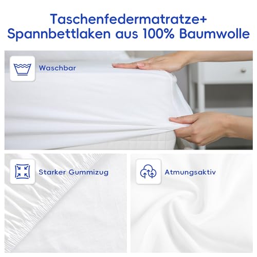 Airchros Matratze 90x200 cm, Federkernmatratze 90x200 orthopädische 7-Zonen Höhe 25cm, Matratzen mit Spannbettlaken, Öko-Tex Zertifiziert, Tonnentaschenfederkernmatratze für Kinder und Erwachsene – Bild 3