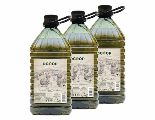 DCOOP Aceite de Oliva Virgen Extra - Ideal Para Cocinar, Botella PET Conserva las Propiedades del Producto, Cooperativas, Pack 3 x 3 Litros