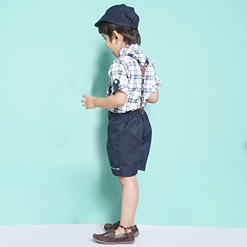 Image of AJ DEZINES Kids Cotton Blend Half Sleeve Shirt Shorts Suspender Cap Bow Tie Set For Boys