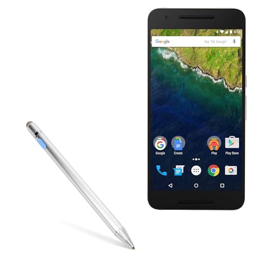 BoxWave Stylus Pen Compatible with Google Nexus 6P - AccuPoint Active Stylus, Electronic Stylus with Ultra Fine Tip - Metallic Silver