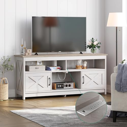 YITAHOME 4-Piece Farmhouse Living Room Table Sets, Includes Grey Wash Coffee Table, TV Stand and 2Pcs Side Table, Coffee Table TV Stand and Side Table with Ample Storage for Living Room, Grey Wash