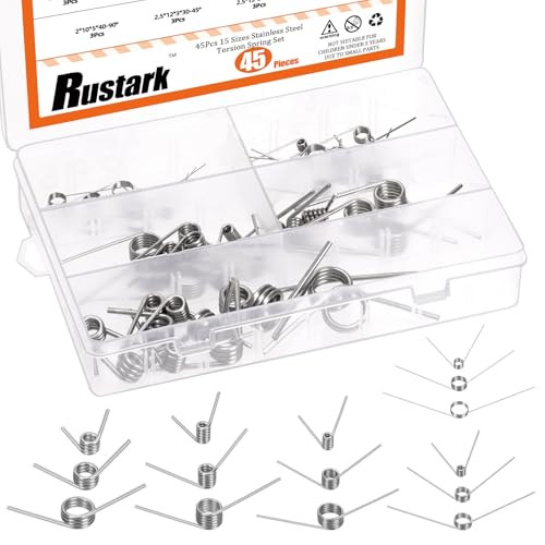 Rustark 45Pcs 15 Sizes 45/90/120 Degree Stainless Steel Torsion Springs Assortment Kit Mechanical Small Torsion Spring Tiny Torsional Spring for Carpentry Woodworking Maintenance Repair DIY Project