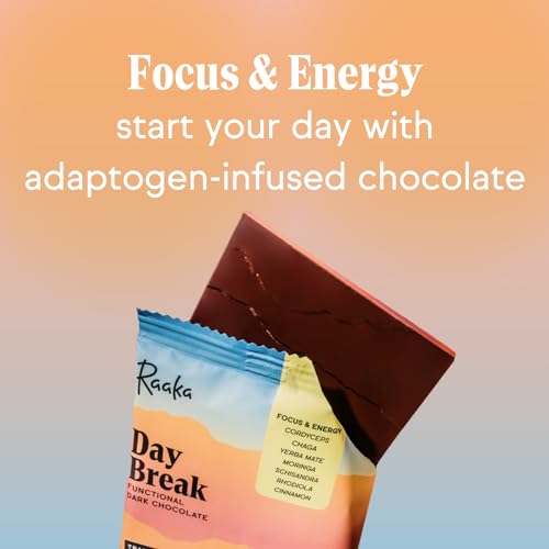 Raaka Functional Mushroom Day Break & Mellow Moon | Day Break for Morning Focus & Energy | Mellow Moon for Evening Rest & Calm | 10 Adaptogen Chocolate Bars