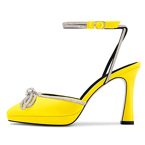 DearOnly Platform High Heel Pointed Toe Pumps Ankle Strap Rhinestone Crystal Bow-Knot Prom Dress Shoes2