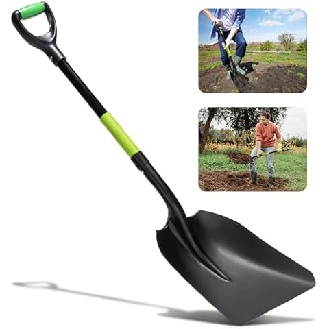 IDZO Aluminum Steel Scoop Shovel Heavy Duty, Ideal Height 44 1/2 Inches Metal Shovel with Strong Aluminum Steel Wide Blade, Durable Grain Shovel, Fiberglass D Handle with Ergonomic EPE Foam Grip Cover