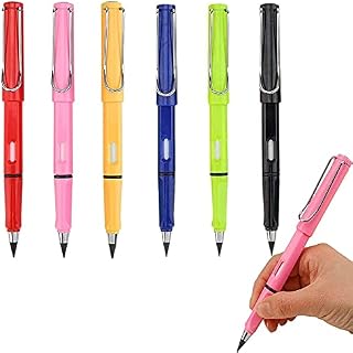 Yagerod 6/12Pcs Everlasting Pencil, Everlasting Pencil Replaceable Head, Infinite Pencil, Inkless Pen, Technology Unlimited Writing Eternal Pencil No Ink, with Replaceable Graphite Nib Pencil (A)