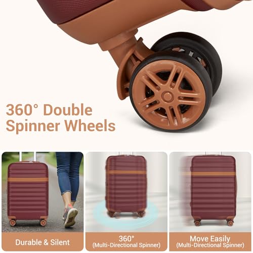 Kono Luggage Set 3 Pieces Expandable PC ABS Durable Suitcase Hardside with Double Spinner Wheels Tsa Lock Burgundy(20in/24in/28in)4