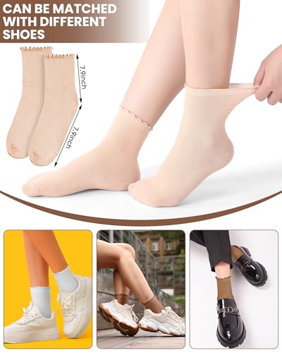 Image of Shihanee 10 Pairs Frilly Socks Women Cute Frilly Turn Cotton Crew Socks Bulk for Women Girls