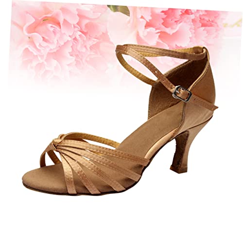 Chaussures de Danse Latine Sans Douleur Escarpins Satin Doré Bout Ouvert Beavorty - 3