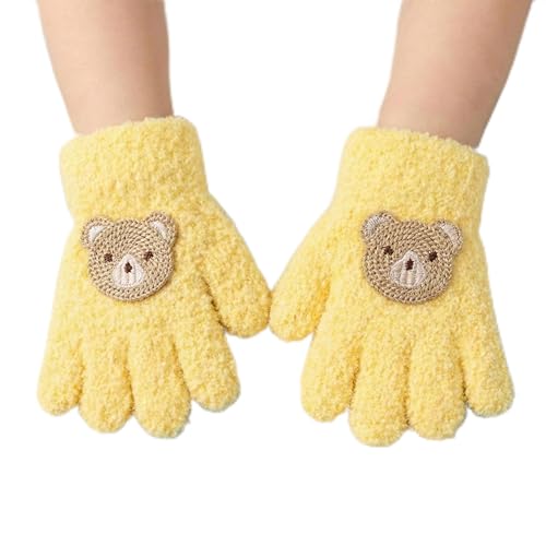 Image of Kraptick Kids Winter Gloves - Ultra-Soft Thick Knit Fuzzy Warm Mittens for Boys & Girls Cute Bear Patch Thermal Hand Warmers for Toddlers & Children -1