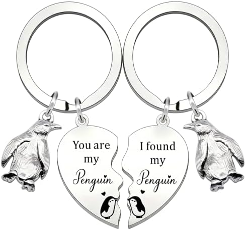 2 Pieces Couple Keychain, Penguin Heart Keychain, Valentines Gift...