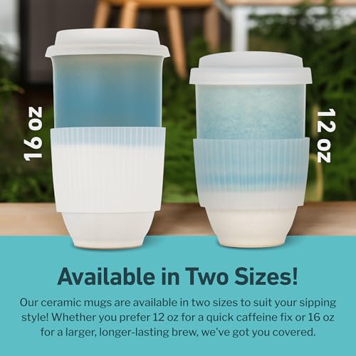 Image of NOVA CERAMICS Travel Coffee Tumbler - Travel Mug - On the Go Coffee Mug - Microwave & Dishwasher Safe Green CoffeeTumbler - Gifts For Women Men Him Her - 16oz - Lagoon