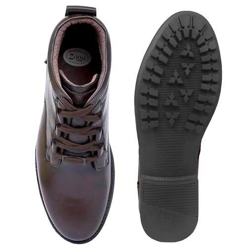 Image of Zoom Shoes A-4691 Men's Genuine Leather High Ankle Boots | Stylish Lace-Up Design | Cushioned Insole for Comfort | Durable & Trendy for Everyday Wear