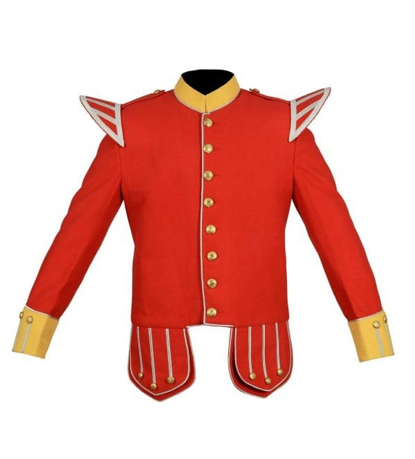 Scottish 100% Wool Blend white Trim Red Military Doublet Pipe Band Jacket