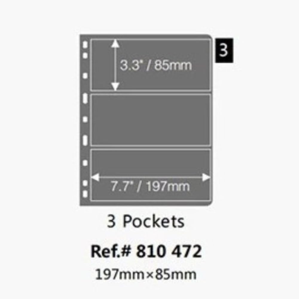 PCCB MINGT 10Pcs Standard 9-Hole Black Double-Sided Album Inner Sheets Stamp Banknote Collection Album Inserts Pages For Coin Collecting And Supplies (3 Pockets) - Image 2