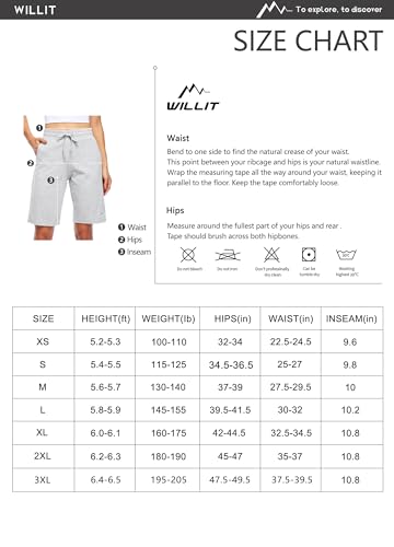 Willit Short feminino 25,4 cm Bermuda de algodão longo yoga exercício comprimento até o joelho trein