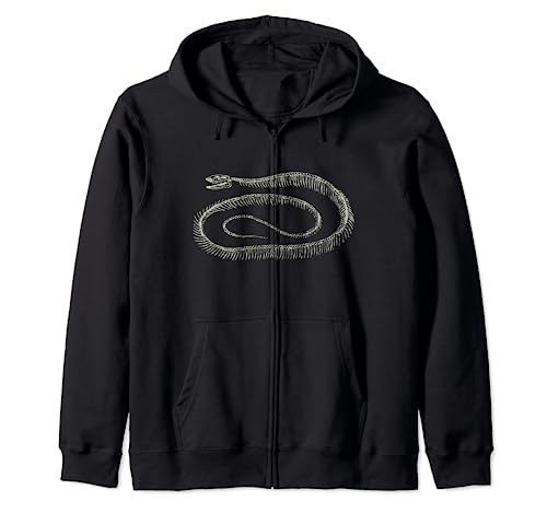 Snake Skeleton reptile serpent illustration distressed Zip Hoodie, Black