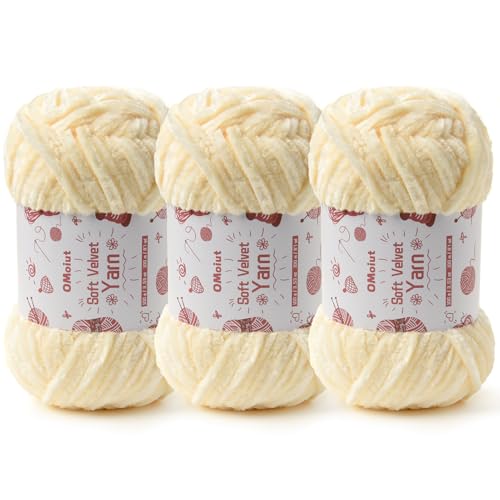 Image of 3x100g Fluffy Velvet Chenille Yarn for Crocheting and Knitting, 3x87.4yd Baby Yarn for Crocheting Soft, Crochet Chunky Yarns Amigurumi Yarns(Milky White