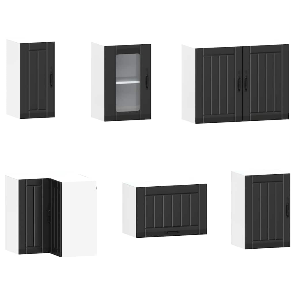 Ensemble d'armoires de Cuisine 11 pcs Kalmar Bois d'ingénierie Noir avec Rangement spacieux tiroir Porte Vaisselle casseroles ustensiles pour cellier Salle et comptoir