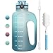 Gohippos Bouteille d'eau, 2.2L Gourde Sport avec Paille et Marqueur de Temps de Motivation, sans BPA, Étanche, Reutilisable Water Bottle Gourde Sport pour Camping, Gym,Fitness