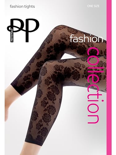 Women's Floral Footless Tights- fun design to add boldenss to your look, Black (Black), One Size (L-2XL)3