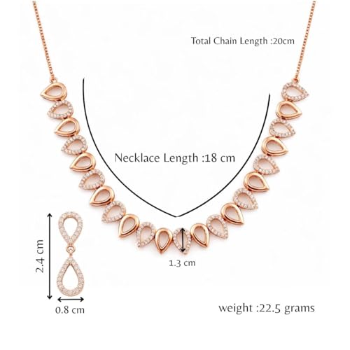 Image of Nilu's Collection Rose Gold Plated Necklace Set With Matching Earrrings For Women And Girls | Anti-Tarnish | Anti-Allergy| Anniversary Gift |Gifting