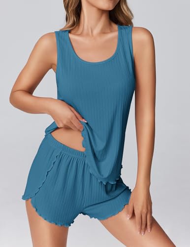 Image of Ekouaer 2 Pieces Womens Tank Top Pajamas Set Soft Sleepwear Cami and Shorts