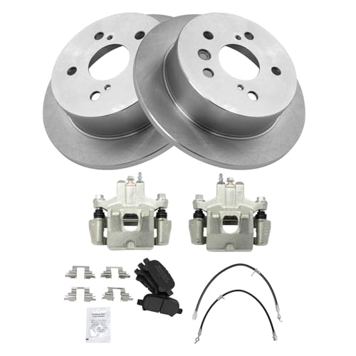 Image of TRQ Rear Brake Pad and Rotor Set Semi Metallic Rotors Calipers Compatible with 2006-2007 Toyota Avalon 2006-2008 Solara