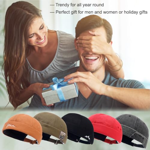 Image of Brimless Hats for Men Brimless Caps, Rolled Cuff Retro Docker Hat for Womens with Adjustable Beanie Hat