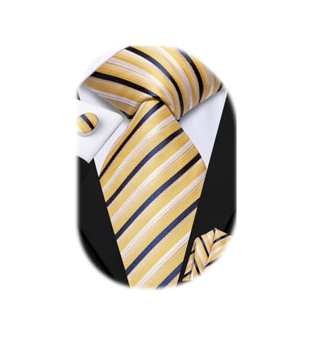 Image of Hi-Tie Men 63inches Tie Set Extra Long Necktie Paisley Tie Pocket Suqare Cufflinks Big and Tall Men Tie