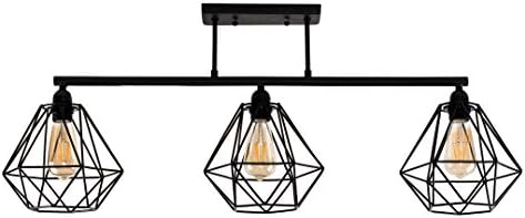 MiniSun Industrial Steampunk 3 Way Satin Black Pipework Bar Ceiling Light with Black Basket Cage Shades - Complete with 4w LED Filament Bulbs [2700K Warm White]