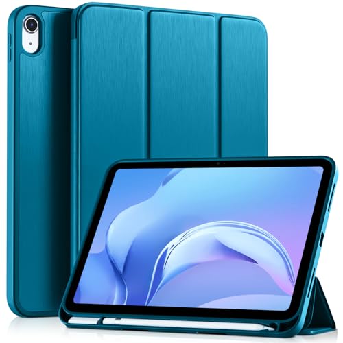 Image of Akkerds Compatible with iPad (A16) 11th Generation Case 11 Inch 2025, for iPad 10th Generation Case 10.9 Inch 2022 with Pencil Holder,Slim Trifold Stand Protective Cover with Soft TPU Back,PeacockBlue