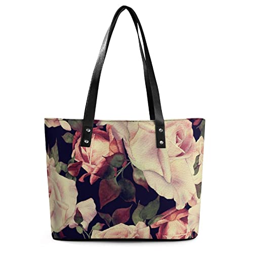 Bolso de mano para mujer con diseño de rosas y flores florales, de cuero, con asa superior, Multi