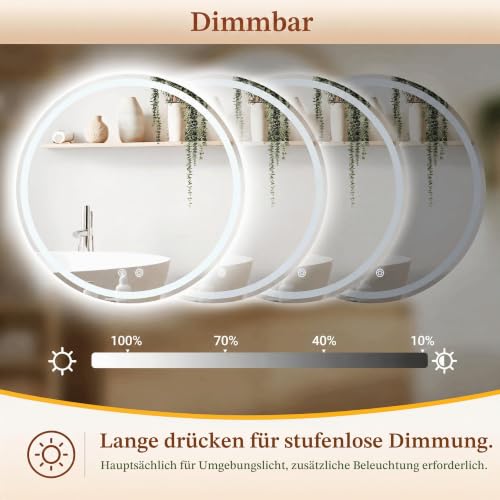 Clevich Runder Badspiegel mit Beleuchtung 80 cm, LED Wandspiegel – Ansicht 4