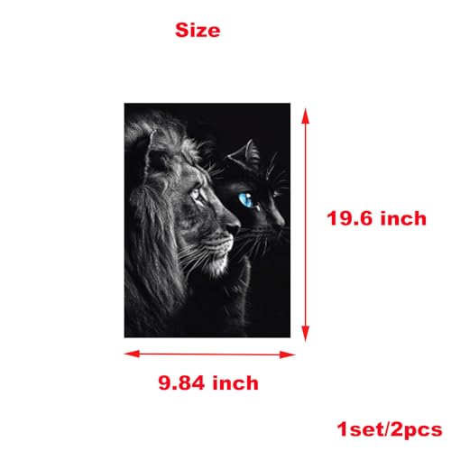 Image of 2pcs /1set Car B Pillar Sticker Decal Upgraded Vinyl Car Decals Body Side Stickers,Wolf Lions Rose Tigers Graphics Scratch Cover Large Sticker for Car Auto Van SUVs Trucks 19.6'' (Lion and cat)