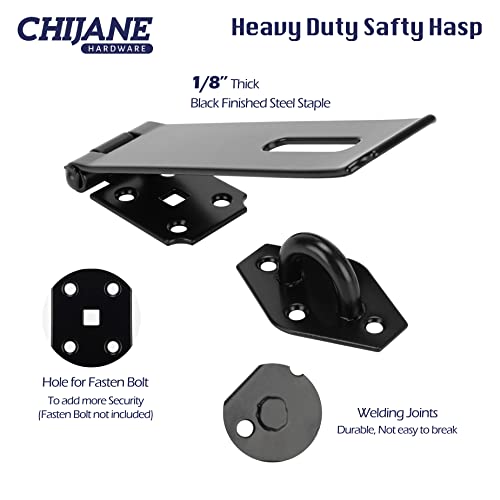CHIJANE Heavy Duty Door Hasp Latch 7-3/4" Extra Thick Steel Gate Door Lock Safety Padlock Clasp Hasp Lock Hardware Latch for Outdoor Fence Gate,Barn Door,Shed Closet Cabinet, Drawer,Black Finish - Image 3