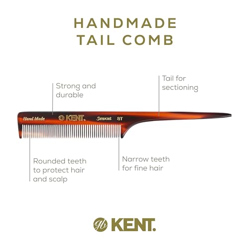 Kent 8T Rat Tail Combs Teasing Comb for Hair Styling and Sectioning, Handmade Fine Tooth Comb Parting Combs for Braiding Hair and Styling for Women, Saw Cut and Hand Polished, Made in England
