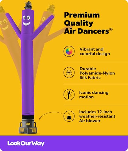 Image of LookOurWay Air Dancers Wacky Waving Inflatable Tube Man Set - 10 Feet Tall Inflatable Dancing Man with Blower - Purple
