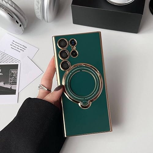 Coque Samsung A34 5G luxe avec support plaqué vert élégant