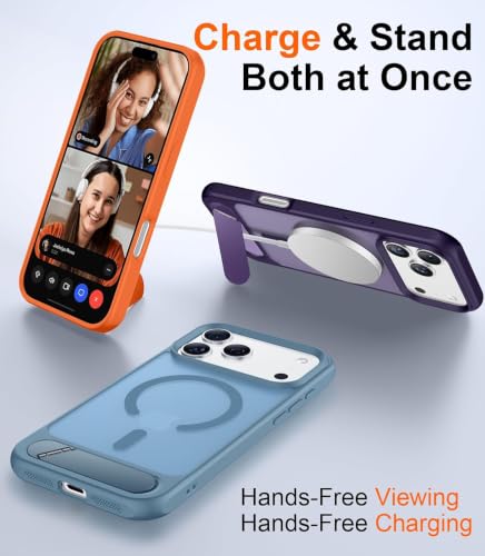 Image of Elzzi Translucent Matte Kickstand Case for iPhone 17 Pro Max, Built-in Adjustable Stand, Translucent Matte Magnetic Mag-Safe Shockproof Phone Cover (Official - Kickstand)