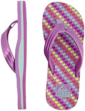 Reef Girls Kids Ahi Flip-Flop, Lavender Hearts, 5 Big | Image 1