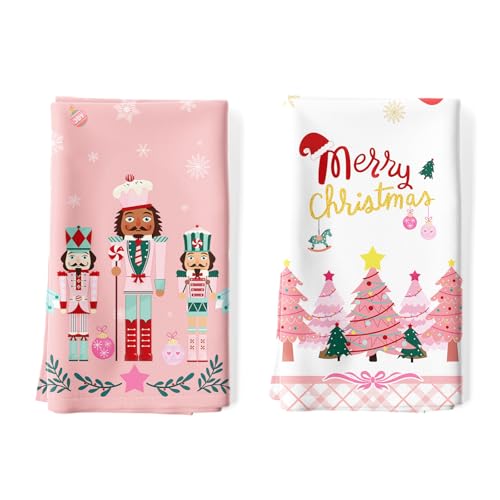 Arquiel 2er Set Geschirrtücher Nussknacker Rose Baum Weihnachten...