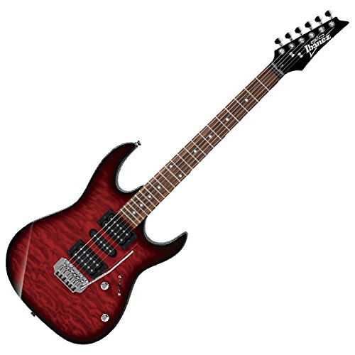 Ibanez Guitarra eléctrica de cuerpo sólido de 6 cuerdas, derecha, ráfaga roja transparente...
