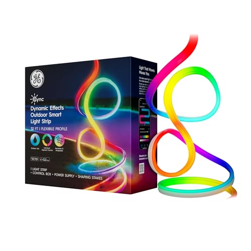 Cync GE Dynamic Effects Smart LED Light Strip with Music Sync Color Changing Outdoor Light Strip Compatible with Alexa and Google Home 32ft Waterproof Light + Power Supply