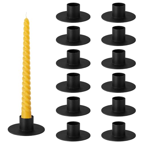 12pcs Iron Mini Taper Candle Holders for 1/2 Inch Candles, Small Metal Tapered Candlestick for Chime Spell Church Altar Ritual Wedding Centerpiece Home Decor & Gift (Black)