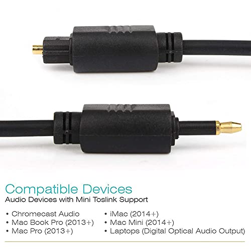 Image of ETZIN Mini Toslink to Toslink Digital Optical Audio Cable - Standard Toslink to Mini Toslink Male Plug Connector Adapter Converter Jack Wire (2 Meter) 698OC