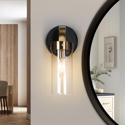 Image of KSANA Wall Sconces, Black and Gold Wall Lights for Bedroom, Modern Glass Bathroom Wall Lamps for Living Room, Hallway