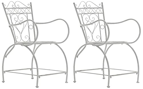 CLP Set De 2 Sillas De Jardín Sheela con Reposabrazos & Reposapiés I Sillas De Hierro para Exterior o Interior, Color:Blanco Envejecido