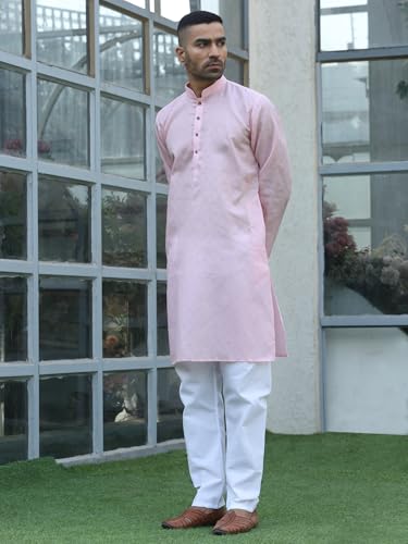 Image of KRAFT INDIA Men's Cotton Kurta Pyjama Set | Woven Design Traditional Ethnic Wear | Festive, Wedding & Casual Outfit | Comfortable & Breathable Fabric